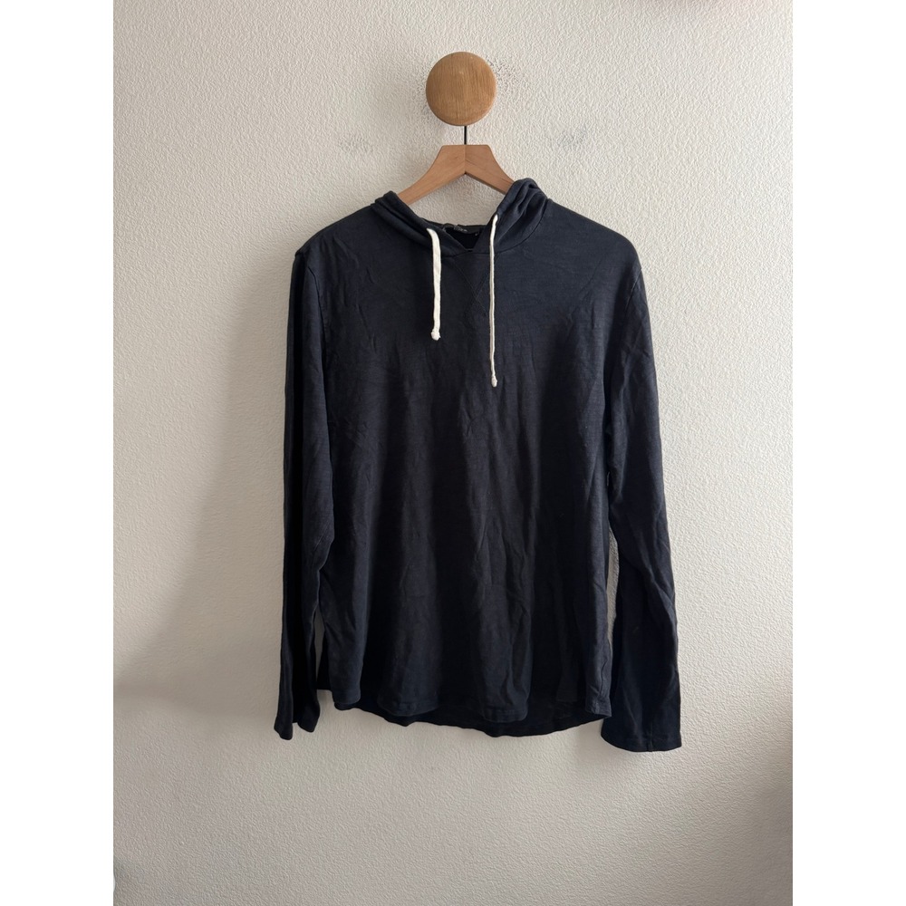 Vince Mens Slub Cotton Long Sleeve Hoodie Navy Pullover Size Large